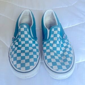 Vans Teal Checkerboard Slip-ons